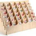 Colingmill Sticker Display Stand with 36 Curved Pockets for 4 Inch Stickers Wooden Brochure Bookmark Display Holder for Vendor Booths Wooden Greeting Card Organizer Rack for Small Business Shop Store