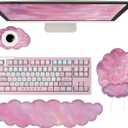 Cloud Keyboard Wrist Rest Galaxy Mouse Pad with Wrist Rest Ergonomic Space Wrist Pad Memory Foam Non-Slip Wrist Support for Computer Laptop Gaming Home Office Relief Typing Pain Pink Stars