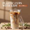 100 Pack 20 oz Clear Plastic Cups with Sip Lids, BPA Free Food Safe Disposable Iced Coffee Cups, Sturdy to Go Cups for Smoothies Cold Drinks Party