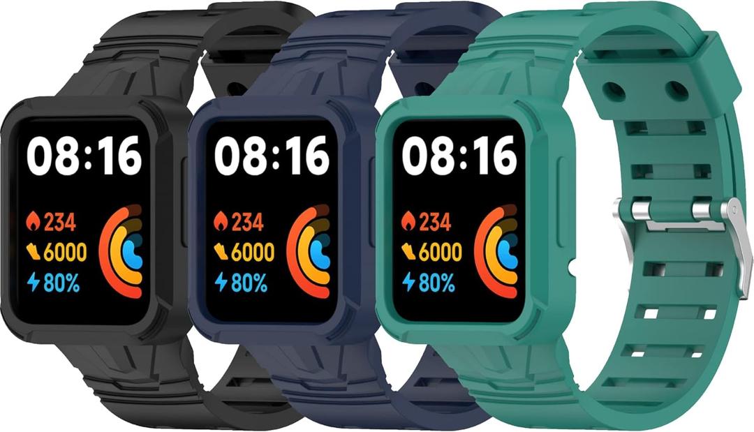 Replacement Strap for Redmi Watch 2 Lite Band with Protective Case,Rugged CaseBand for Xiaomi MI Watch Lite/MI watch Lite2,Bumper Case with Strap Bands (Black/DeepBlue/Green)