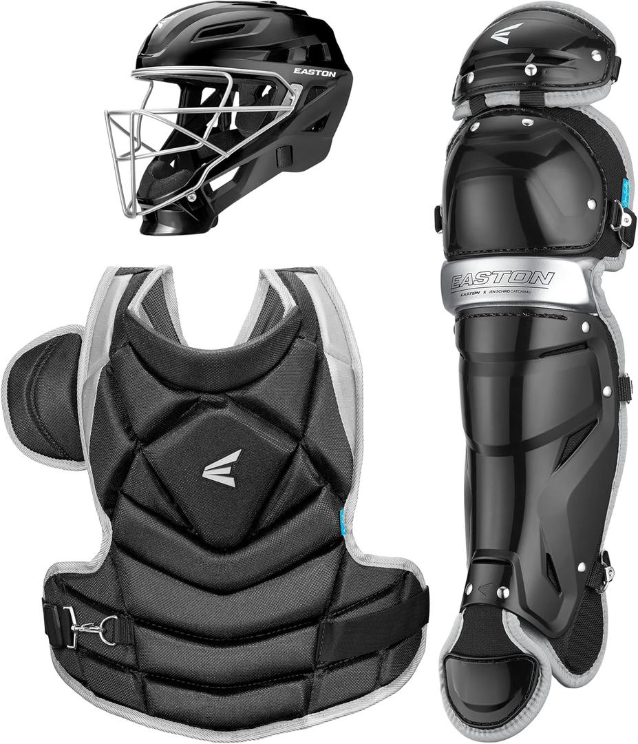 Easton | JEN SCHRO The Fundamental Fastpitch Softball Catcher's Equipment | Box Set | NOCSAE Certified | Multiple Sizes/Colors (Medium (Ages 13-15), Black)