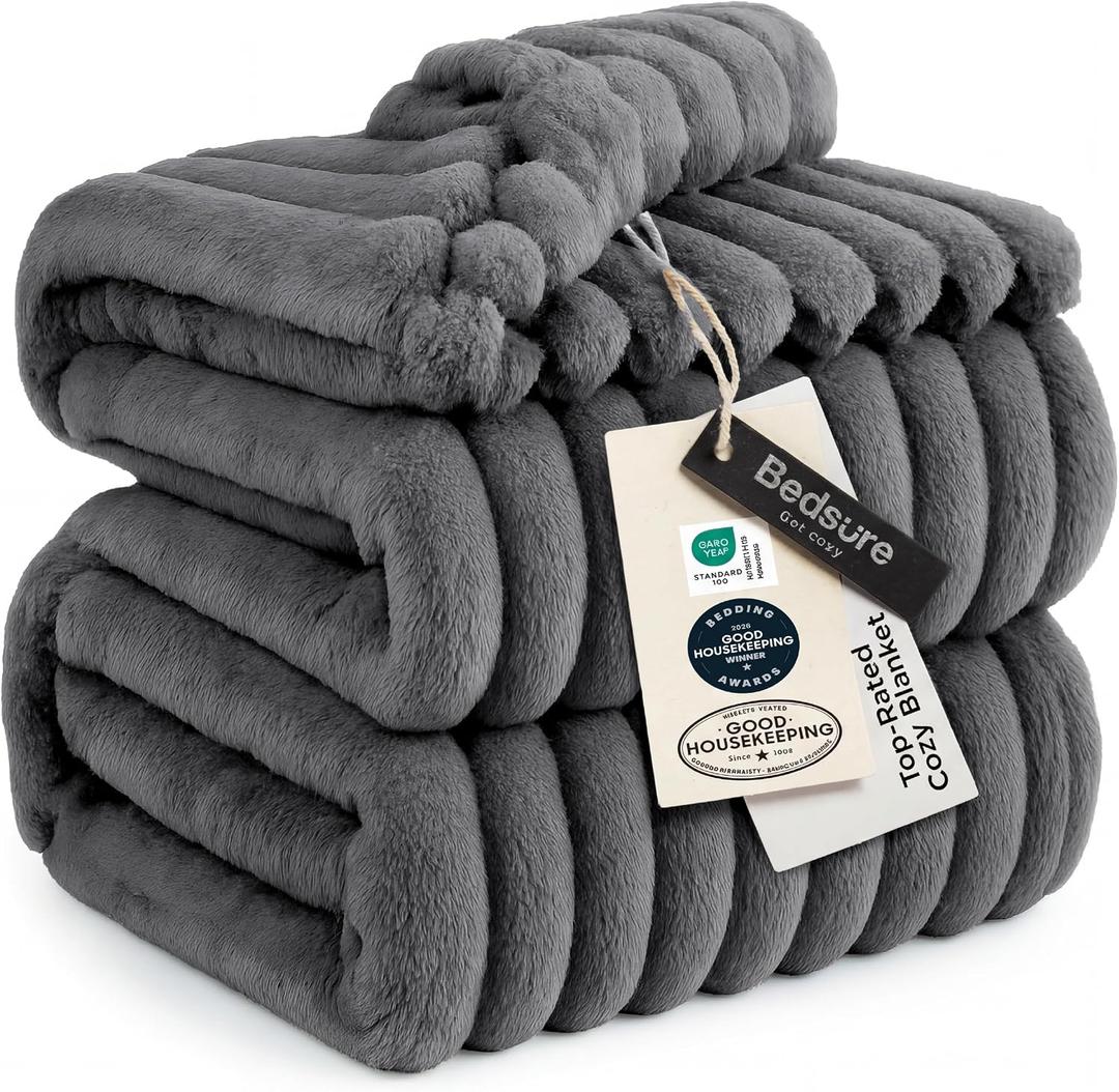 Bedsure GentleSoft Frost Gray Fleece Blanket for Couch - Cozy Soft Blankets for Women, Cute Small Throws for Girls, 90x90 Inches, Queen