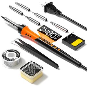 90W 110V LCD Soldering Iron, Soldering Iron Kit, 10-in-1 Soldering gun Tool, 5 Soldering Iron Tips, Solder Wire, Solder Paste, Adjustable Temperature Range 180-480C (Digital Display)