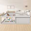 79x79 Inch Baby Playpen for Babies and Toddlers, Extra Large Play Yards for Indoor & Outdoor with Zipper Gates, Breathable Mesh with Anti-Slip Base (Grey)