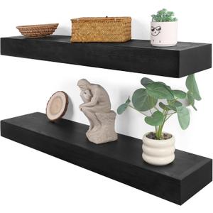 Floating Shelves 3 inch Thick for Wall Set of 2,Solid Pine Wood Wall Mount Shelf for Kitchen Living Room Bedroom Bathroom,8" D x 36" L x 3" H-Black