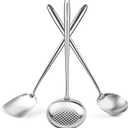 Yosukata 17" Wok Spatula and Ladle Skimmer Spoon - Stainless Steel Cooking Utensils Set of 3-304 Stainless Steel Kitchen Utensils Set - Dishwasher Safe Wok Accessories - Wok Utensils - Cooking Tools