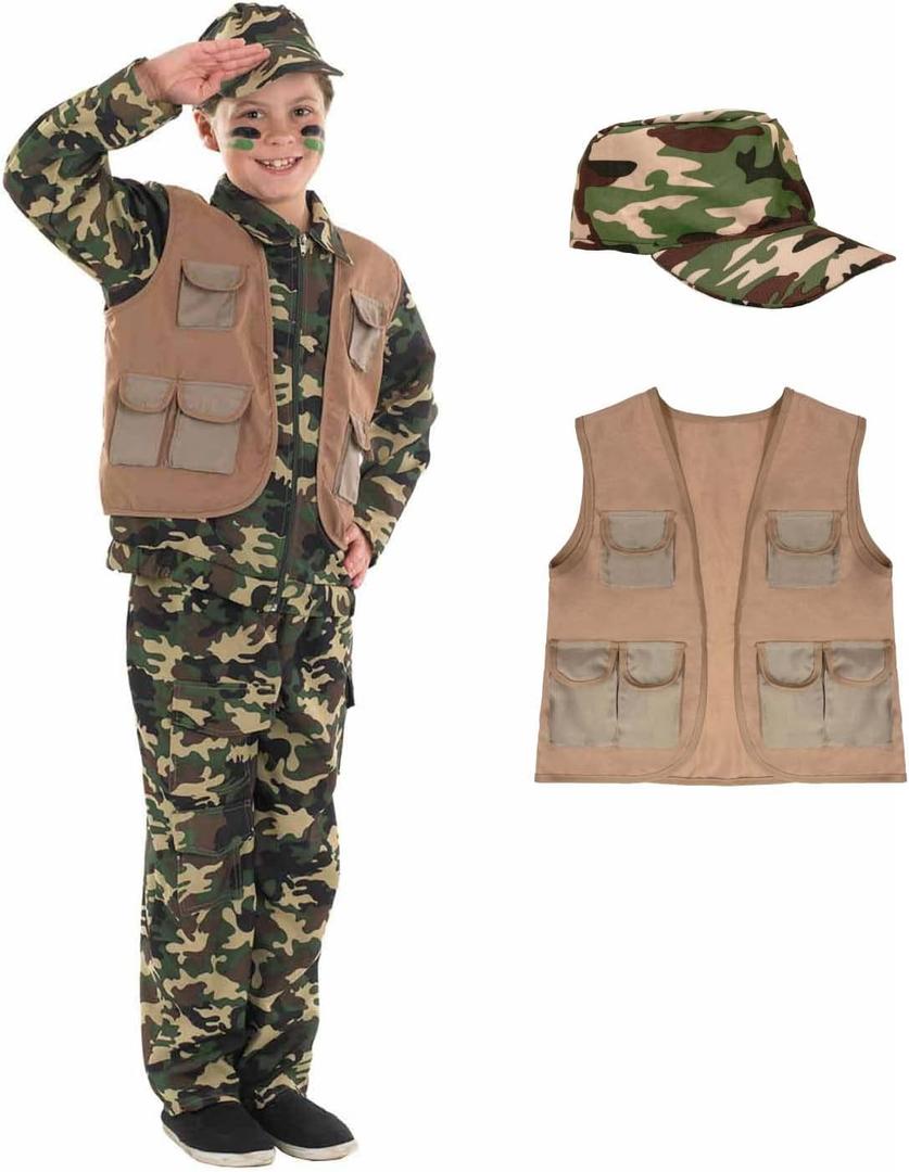 fun shack Army Costume Boys Kids Girls Soldier Military Halloween Costumes For Boys (Medium, Green)