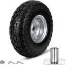 4.10/3.50-4 Tire Wheels Flat Free, 10 inch Solid Rubber Tire Wheels with 5/8'' Double Sealed Bearings, 2.2" Offset Hub, Perfect for Hand Truck Dolly Garden Trailer Gorilla Carts, 1 Pack