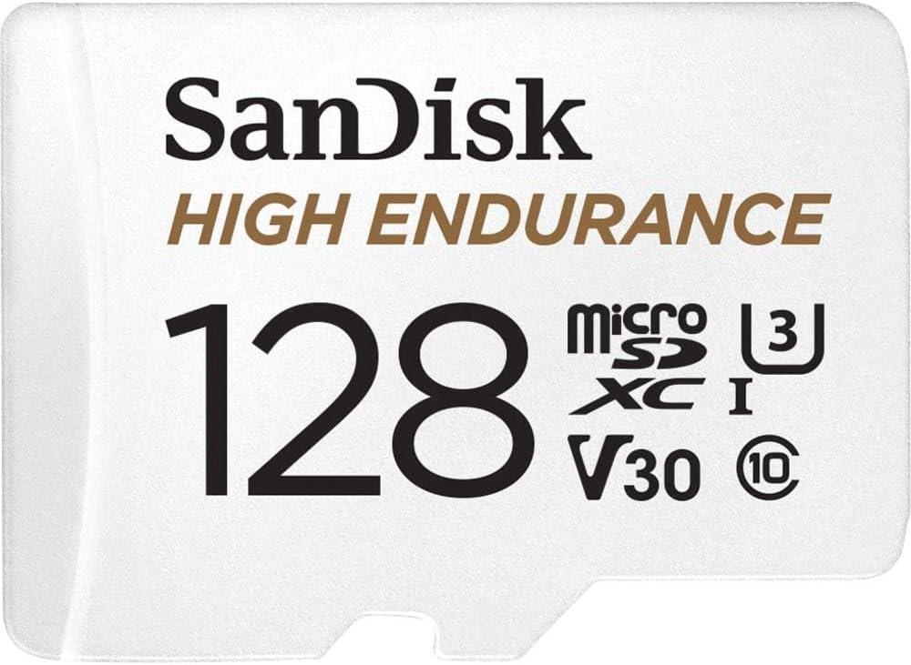 SANDISK 128GB High Endurance Video microSDXC Card with Adapter for dash cam and home monitoring systems  C10, U3, V30, 4K UHD, Micro SD Card  SDSQQNR128GGN6IA