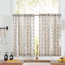 jinchan Boho Kitchen Curtains Linen Tier Curtains 36 Inches Bohemian Cafe Small Drapes Striped Mudcloth Farmhouse for Bathroom RV Camper Light Filtering Rod Pocket 2 Panels Black on Beige