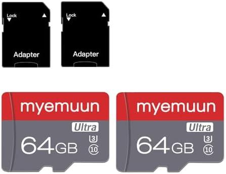 Two Memory Cards Micro SD Card 64GB with SD Adapter, C10, UHS-1, A1, Microsd, TF Card