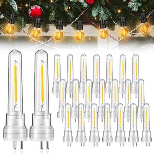 24 Pcs S14 Bulbs for Outdoor String Lights 1.5 W LED String Light Bulbs with 2 Prongs 2700k 120v Waterproof S14 LED Replacement Accessories for Outdoor Patio, Warm White (White)