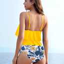 Womens Tankini Swimsuits Ruffled Tank Top Tummy Control Floral Modest Swimwear High Waisted Bikini (Yellow, XXL)