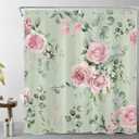 ECOTOB Pink and Green Floral Shower Curtain, Aesthetic Flower Eucalyptus Leaf Rustic Shower Curtains for Bathroom, Spring Wildflower Botanical Bath Curtain Washable Fabric with Hooks, 72Lx72W Inches