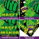 Green Super Hero Happy Backdrop for Birthday Party, 5x3ft Cityscape Hero Skyline Buildings Boom Photography Background Baby Shower Boy Kids Party Decorations Photo Props