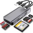 5-in-1 Multi Memory Card Reader,Aluminum SD/TF/CF/MS/M2/Micro SD Card Reader Adapter for i-Phone/i-Pad USB C and USB A Devices,No Application Required Plug and Play