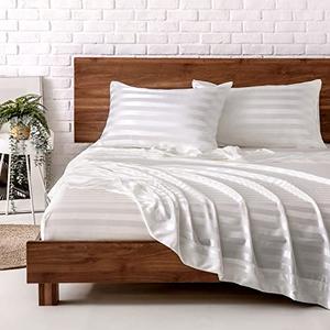 Satin Bed Sheets, King Size Sheets Set, 4 Pcs Silky Bedding Set Deep Pocket for Mattress King