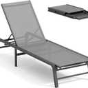Aluminum Chaise Lounge Chair Outdoor, Foldable Patio Lounge Chair Assemble-Free, Pool Lounge Chairs with 5 Adjustable Backrest, Outdoor Lounge Chairs for Outside Poolside Beach Lawn Grey