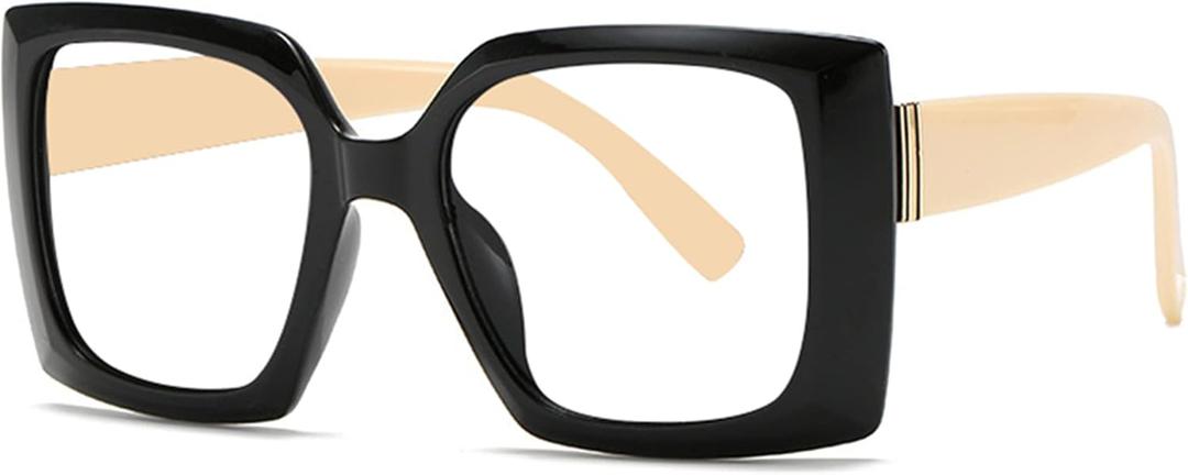 bullabulling Retro Square Blue Light Blocking Reading Glasses For Women Men Oversized Anti Anti Glare UV Eyewear (Black/White), +2.50