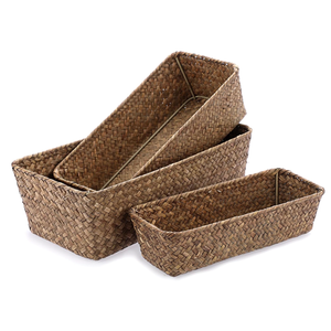 OGANAZI 1 Piece Natural Wicker Basket Set Rectangular Handwoven Seagrass Basket Storage Bins Home Organizer Bins - Household Basket Box for Shelf Wardrobe Desktop...