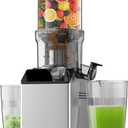 Cold Press Juicer, Wide Feed Chute Juicer Machines, Stainless Steel Slow Masticating Juicers Easy to Clean, Vegetables & Fruits Juice Extractor, High Juice Yield, Gray Knob