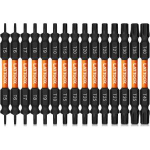15-Piece Torx Bit Set, LATTOOK Double-ended Security Torx Bit Set Tamper Proof Star Bits, Magnetic S2 Steel, 3'' Long
