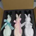 FestalMart Easter Decorations-3 Pack Flocked Bow Tied Bunny Set- Pastel Bunny Decor for Spring Home Shelf Mantel Table Windowsill Party Decor