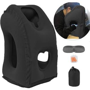 Inflatable Travel Pillow for Airplane, Neck Air Pillow for Sleeping to Avoid Neck and Shoulder Pain, Support Head and Lumbar, Used for Airplane, Car, Bus and Office (Black)