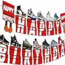 2Pcs Sneaker Happy Birthday Banners, Sneaker Party Sign Decorations, Sports Theme Birthday Supplies for Indoor Outdoor Celebration (Red)