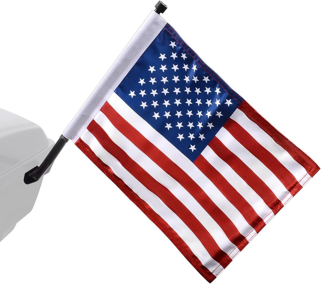 FOVPLUE 15" x 11" American Flag Kit,Clamp On Motorcycle Flag Pole Mount for Harley Touring Hard Saddlebags,Trunk,Luggage Carrier,car/truck roll-down window,Fits Electra Glide/Road King/Street Glide