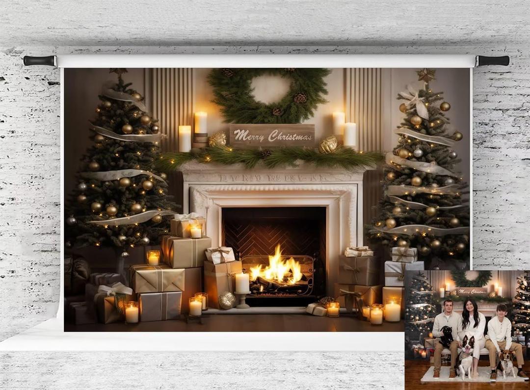 Christmas Photo Backdrop Kate Xmas Fireplace Photography Background Santa Home Decoration Family Phohoshoot Props, 7x5ft (75ft)
