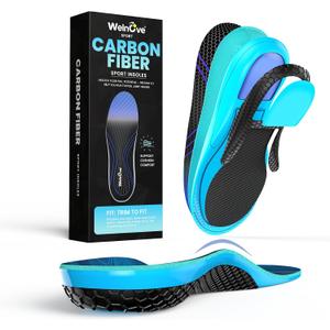 Hike Support Insoles - Welnove Carbon Fiber Insoles -Shoe Insert for Hiking Ourdoor Sport - Rigid Support for Turf Toe,Foot Fractures,Hallux Rigidus,Hiking Boots Inserts for Men Women(Black,3XL)