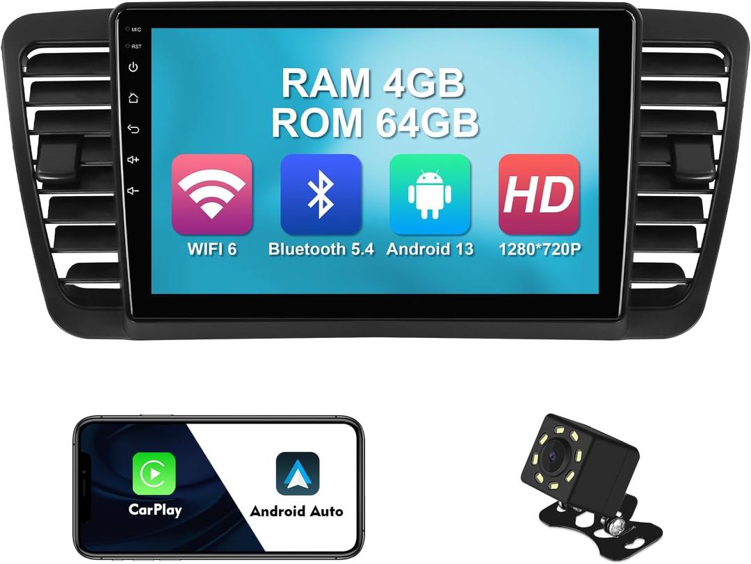 4+64G 9-inch Android 13 WiFi 6 Car Stereo for Subaru Legacy Outback 2005-2009 IPS Touchscreen Screen Bluetooth 5.4 Car Radio with Carplay & Android Auto Support Backup Camera FM Navi SWC