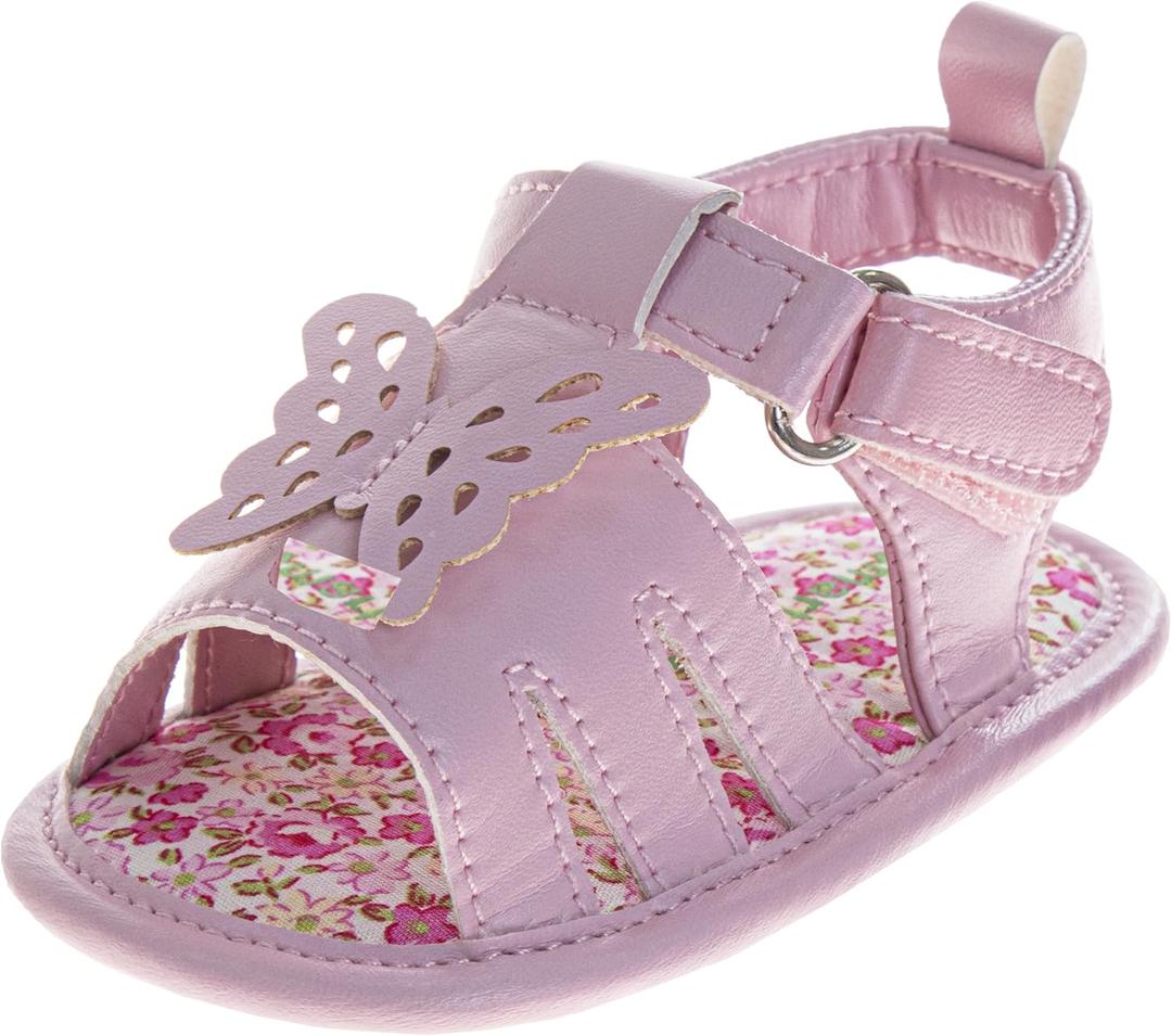 Josmo Baby Girl Sandals Soft Sole Spring Summer Dress Floral, Butterfly & Bow Sandals Size 2-4 Infant (Pink)
