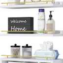 WOPITUES Floating Shelves for Wall with Cube Shelf, Wall Shelves with Metal Rail for Decor, Bathroom Organizers and Storage, Over Toilet Shelves for Bathroom, Toilet Paper-White&Gold