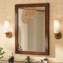 TETOTE 22 x 30 Inch Rustic Wooden Framed Wall Mirror, Natural Brown Dark Walnut Wood Bathroom Vanity Rectangle Mirror for Modern Farmhouse Boho Decor, Waterproof, Horizontal/Vertical, Easy to Install