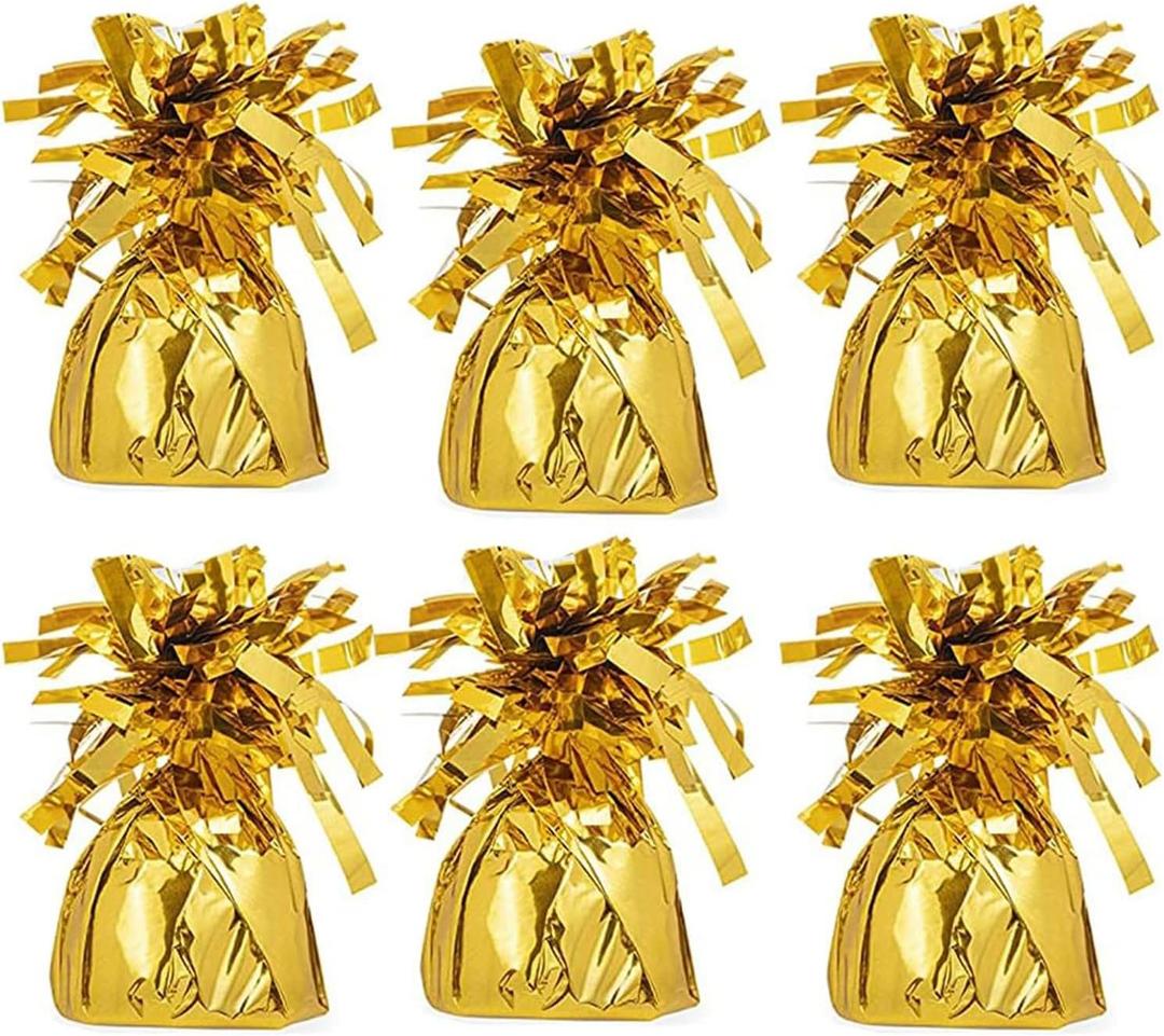 Gold Metallic Balloon Weights, 6-Pack Birthday Party Favors, Novelty and Gag Gifts, 5.5" Inches,