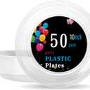 WELLIFE 10 Inch Plastic Plates Clear 50 Count Disposable Plate for Party, Large Big Plates for Dinner Party Supplies Birthday Camping BBQ