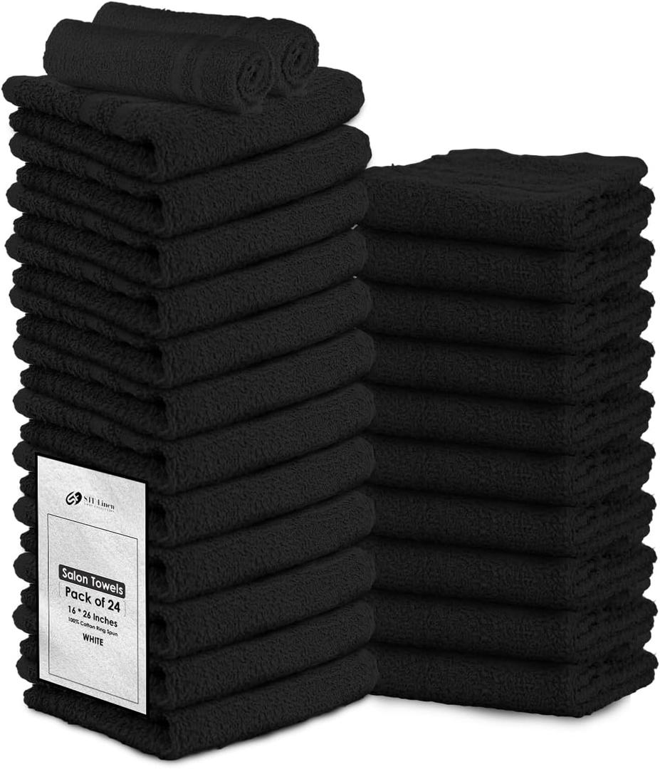 24 Pack Black Hand Towels 100% Cotton Spa Towels  16x27 inches Highly Absorbable Facial, Gym, Hair, Face, Bulk Small Towels (Not Bleach Proof)