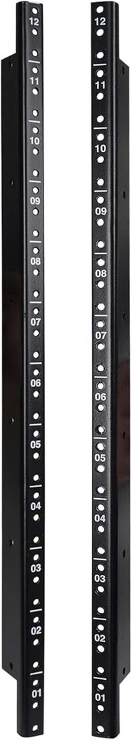 Sound Town 2-Pack 12U Steel Rack Rails, with Black Powder Coated Finish and Screws (ST-RR-12U)