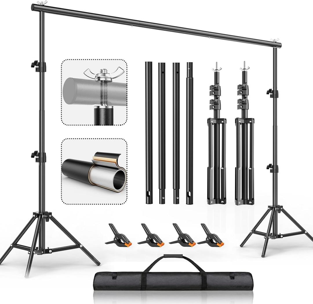 GBYOND Backdrop Stand 6.5 x 10FT, Adjustable Photography Backdrop Support System Kit with 4 Clamps and Carrying Bag for Parties, Wedding, Photography, Festival Decoration