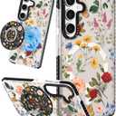 Lotadilo Cute Case for Samsung Galaxy S24 FE for Women Girls - Funny Retro Flower Design Compatible with Magsafe Magnetic Ring Holder Kickstand Fashion TPU Phone Covers