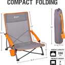 Portal Beach Chairs for Adults Camping Low Lightweight Portable Chair with Cup Holder Mesh Back Carry Bag for Outdoor Sand Lawn Travel Picnic Festival Concert, 24" High Back