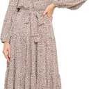 R.Vivimos Women's Fall Long Sleeve Casual Dresses Wrap V Neck Polka Dots Tiered Ruffle Flowy Midi Dress with Belt (Medium)