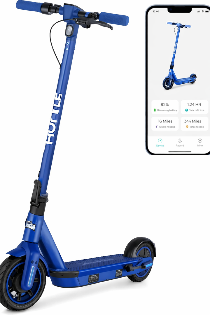 Hurtle Electric Scooter, 350W/500W Motor, Max 30 Miles Range, 16/18 Mph Top Speed, 8.5''/10'' Tires, Dual Braking, Kick Scooter, 2 Wheels and Height Handlebars, Blue