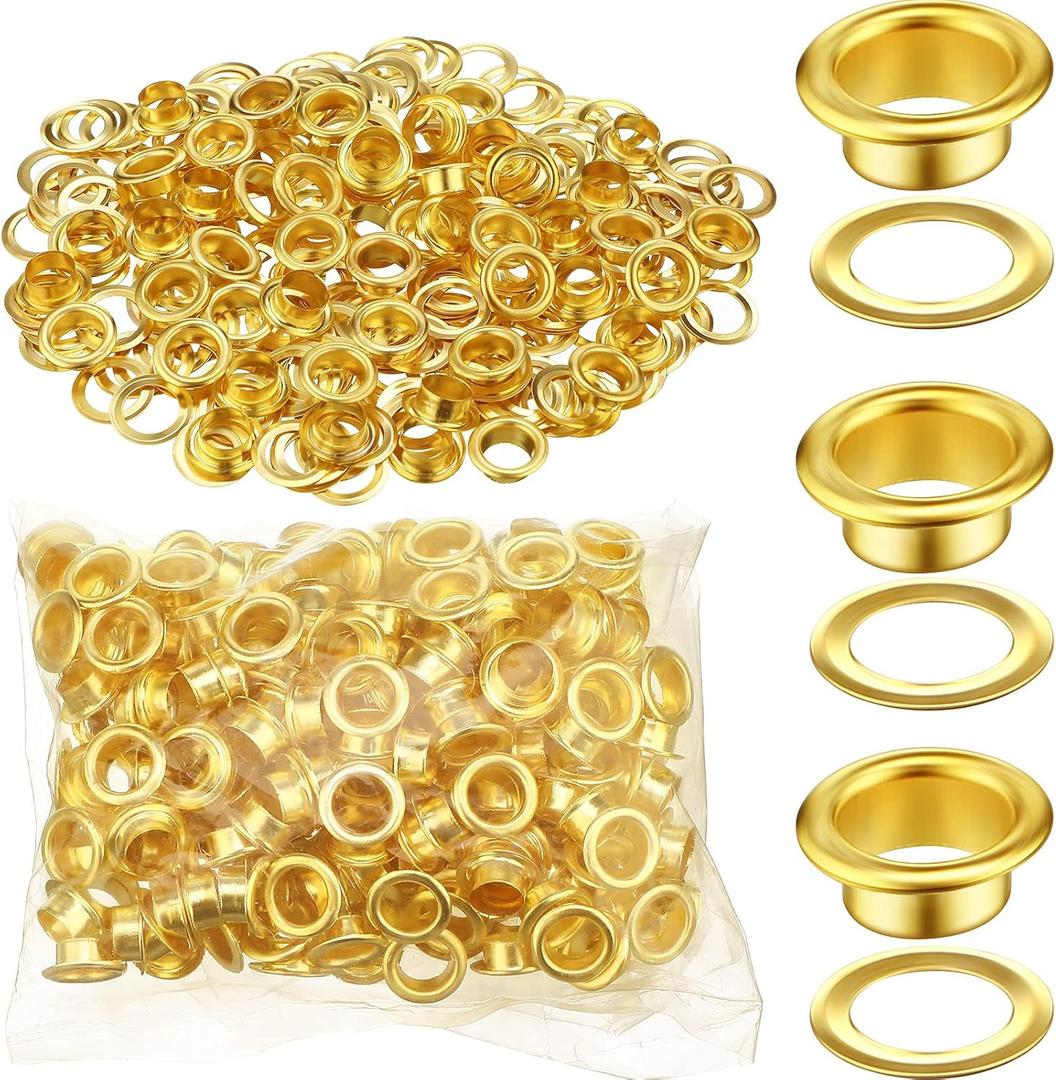 WILLBOND Grommet and Washer Grommet Kit Finish Eyelet for Clothes Fabric Leather Tag Bag(500 Pieces,Gold,1/4 Inch)