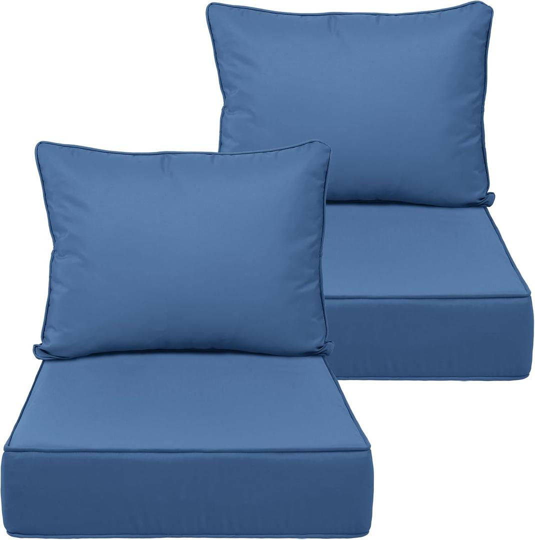 24X24-2set,Outdoor Chair Cushions, 30D High-Density Foam Patio Chair Cushions, Water-Resistant UV 2000H Color Fastness Outdoor Seat Cushions for Patio Furniture Sofa,Blue