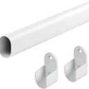 Oval Closet Rod for Hanging Clothes 18 to 52 Inch Adjustable with Snap Fasteners Heavy Duty 1 inch Diameter With End Supports White Poles Bar Closet Rod Expandable for Wardrobes