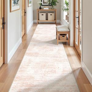 2x10 Runner Rug, Long Hallway Rugs for Dining Room, Living Room, Bedroom, Machine Washable Kitchen Carpet Runner with Rubber Backing, Soft Low Pile Indoor Rug(2'x10', Pink/White)