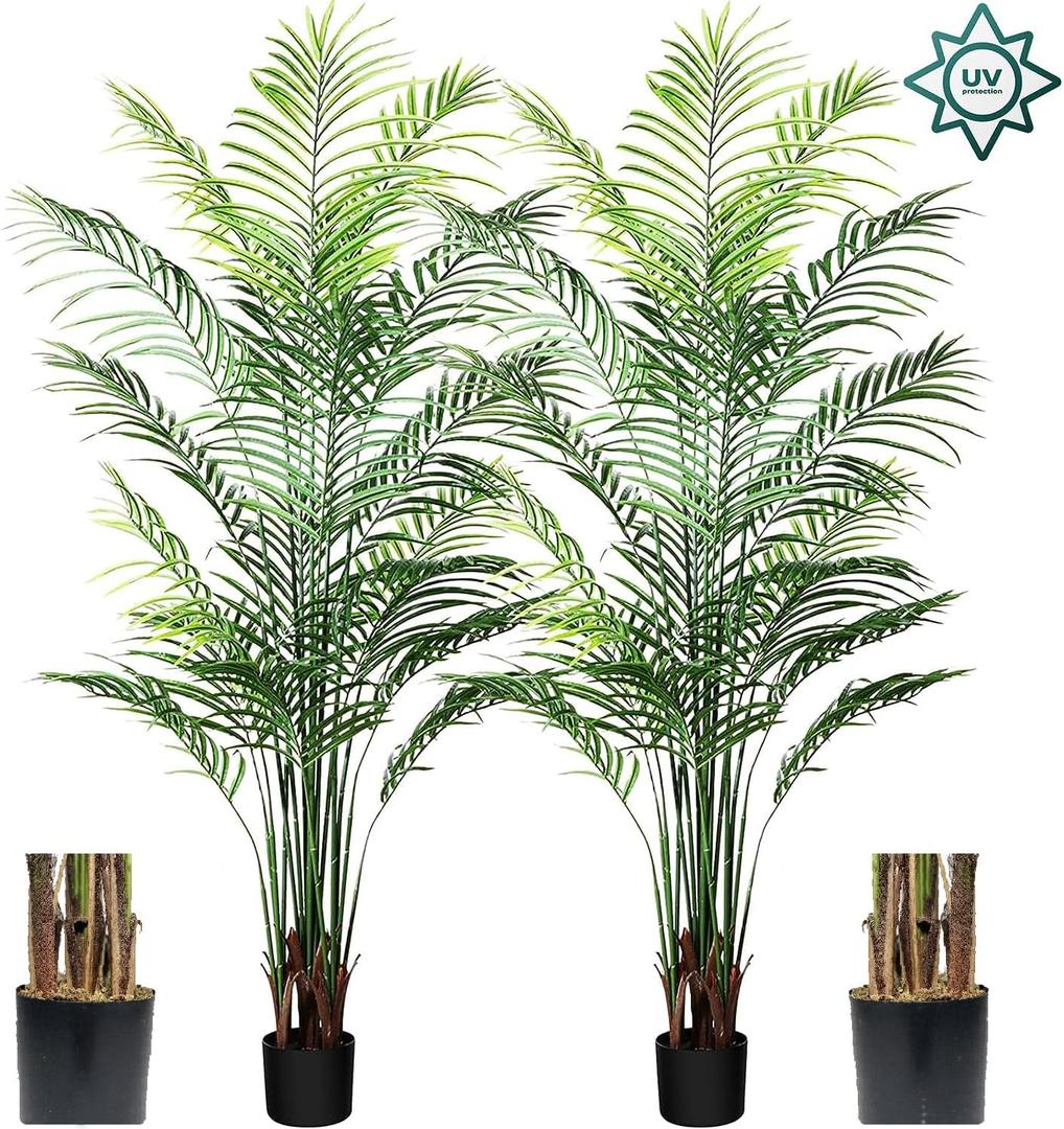 5ft Artificial Areca Palm Plant Fake Palm Tree with 17 Trunks Pre-Potted Artificial Plant with Realistic Moss for Home Office Faux Tree for Indoor Outdoor (5 Feet-2 Pack)